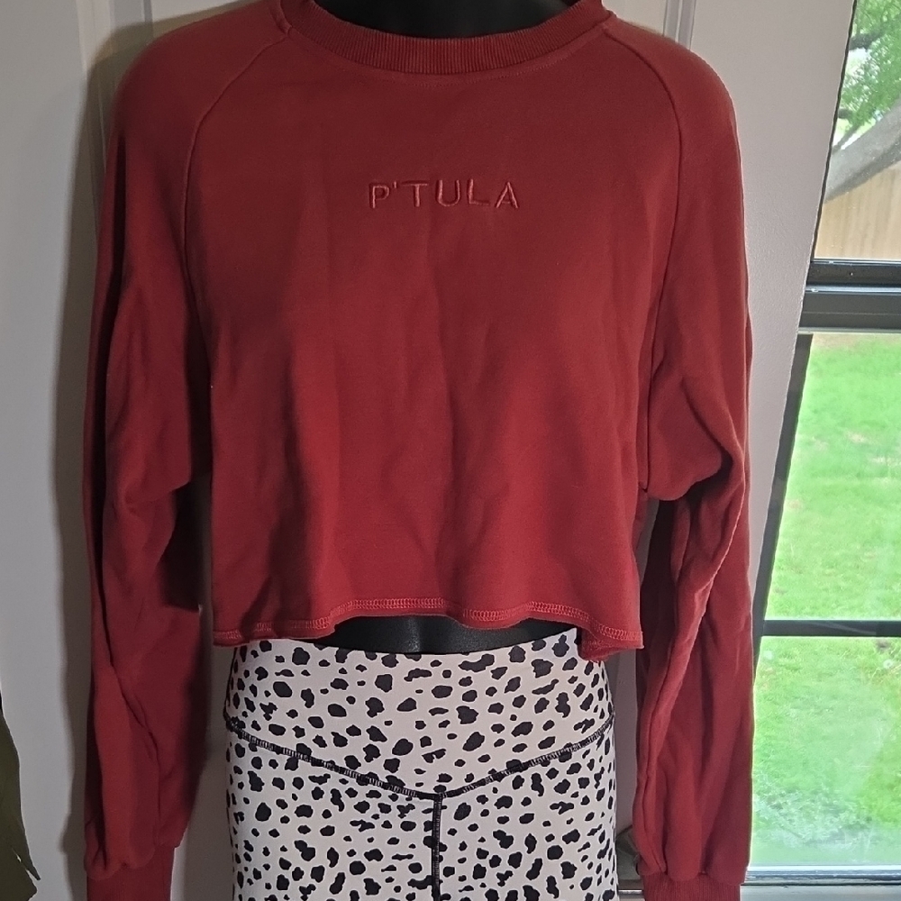 P'tula Women's Red Long Sleeve Cropped Sweatshirt Size S